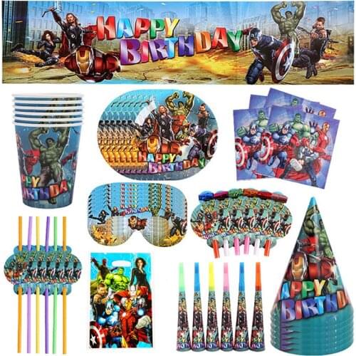 The Avengers Superhero Theme Kids Birthday Supplies Paper Plate Cup Balloon Straw Tablecloth Party Decoration Set Baby Shower