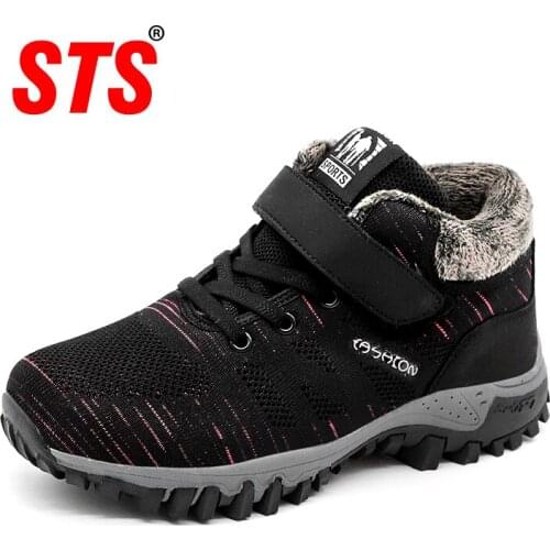 STS Women Shoes Winter Keep Warm Plus Velvet Cotton Shoes Lady Non-Slip Outdoor Flats Hiking Mesh Running Sneakers Women Shoes