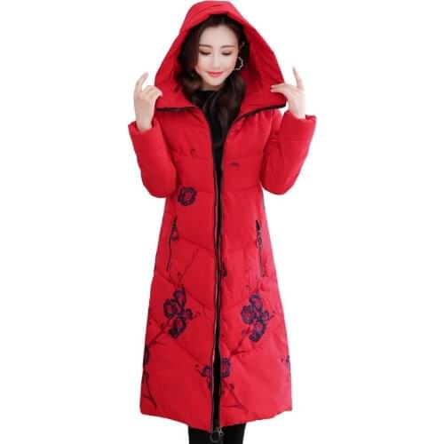 Plus size 6XL Women Winter Jacket Hooded Embroidery Long Coat Female Casual Thick Woman Parkas High Quality Puffer Jakcet