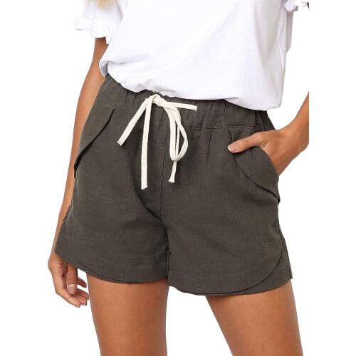 Ladies High Wasit Pockets Loose Women Short Pants Summer Solid Color Drawstring Casual Pants Home Streetwear Elastic Waist Pant