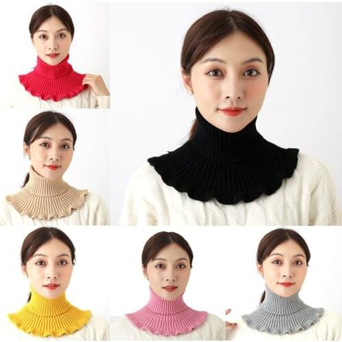 Winter Bib Pullover Women Turtleneck Ribbed Knit Fake Scarves Chest Back Cover Elastic Neck Warmth Windproof False Scarf Collar