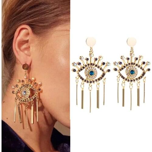 Evil Eyes Earrings Tassel Bar Crystal Eyes Layered Dangle Earrings Elegant For Women Party Jewelry Gifts For Her
