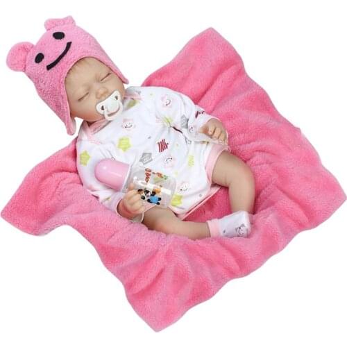 1 Set Girl Doll 55cm Pink Girls Clothes Toys Costume Baby Newborn Toy Hat Nipple Bottle Lifelike Toddler Gifts Pink Cartoon