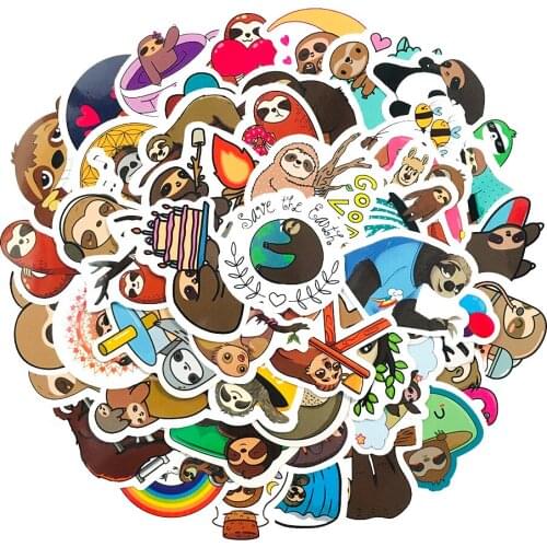 2 Sets=100PCS Cartoon Sloth Series Stationery Stickers Diary Book Skateboard Water Cup Helmet Waterproof Stickers