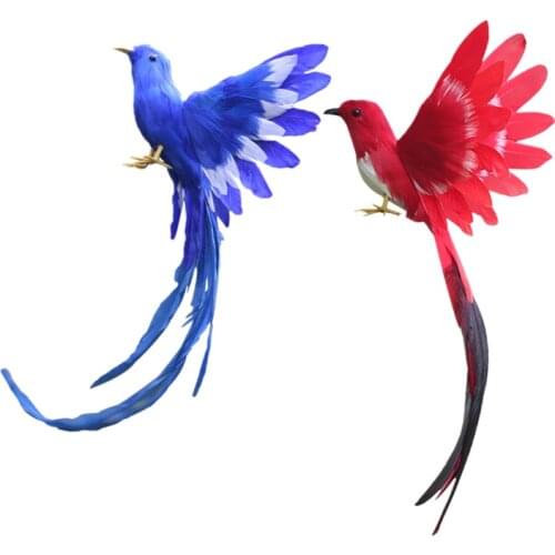 2 Pieces Artificial Bird Feathered Realistic Garden Home Decor Ornament Tail