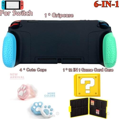 2021 New For Nintendos Switch Console JoyCon Protection Case GripCase Dockable with Game Card Box Thumbstick Cap Dropshipping