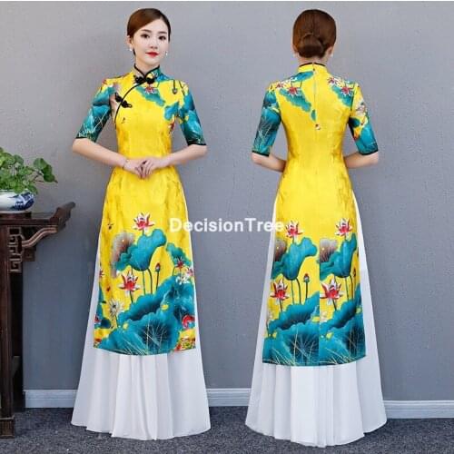 2021 chinese aodai vietnam cheongsam folk style feminine qipao chinese dress for women traditional floral print ao dai dress