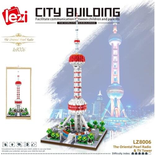 Lezi LZ8006 World Architecture The Oriental Pearl Radio 3D Model 1747pcs DIY Mini Diamond Block Bricks Building Toy for Children