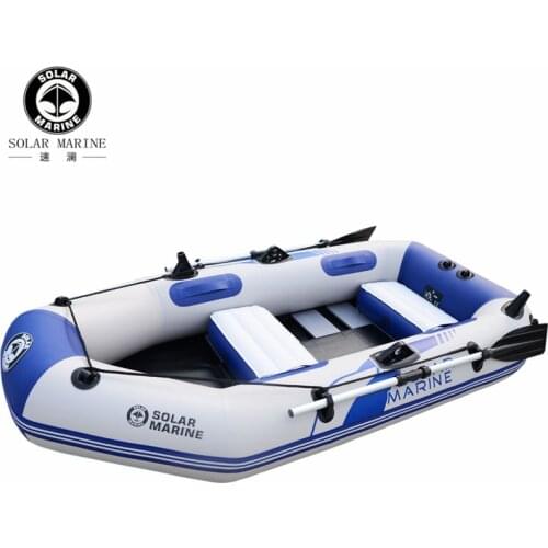 4 Person 300cm Inflatable Rowing Boat Three-layer PVC Kayak Canoe Raft Dinghy Hovercraft Fishing Ship Diving Wooden Bottom