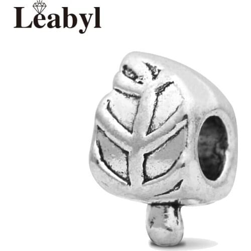 4 Pcs/Lot Leaf Bead fit Original Bracelets Bangles Necklaces Vintage Tibetan Silver Charms for DIY Jewelry Making
