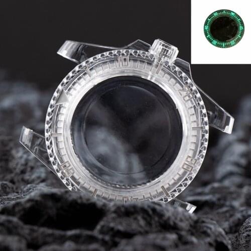 40mm Green Luminous Transparent Watch Case Acrylic Plastic Waterproof Watch Accessories For Nh35/Nh35a Movement For 28.5mm Dial