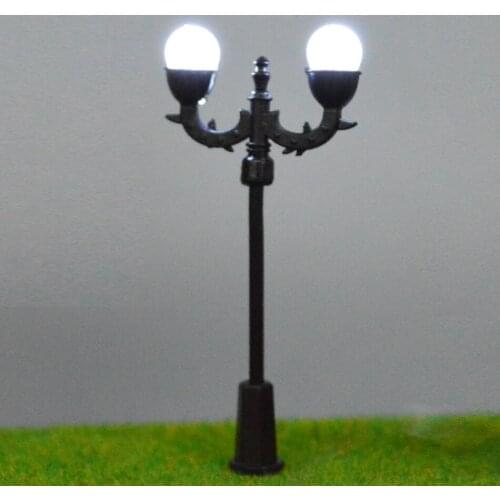 50pcs 1:150 cool white LED Lighting miniature lamppost double-head scale model lamp for sale