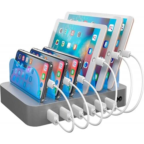 50W Quick Charging Station 6 Ports Smart USB Charger with Switch 2.4A Multiple Devices Organizer for Mobile Phone Tablets US/UK