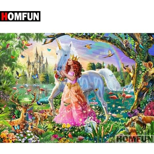 HOMFUN Full Square/Round Drill 5D DIY Diamond Painting "Princess Unicorn" Embroidery Cross Stitch 5D Home Decor Gift A07182