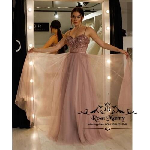 Sparkly Crystals Long Prom Dresses 2021 A Line Plus Size Tulle Vestido De Fiesta Largo Formal Evening Party Gowns For Women