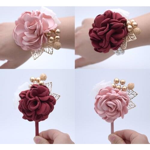Silk Rose Flower Groom Boutonniere Bride Wrist Corsage Man Suit Brooch Women Girls Hand Wedding Flowers Prom Party Decoration
