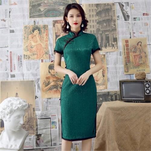 Improved cheongsam lace dress Slim retro temperament fashion daily costumes plus size ladies Qipao dress vestido chino kimono