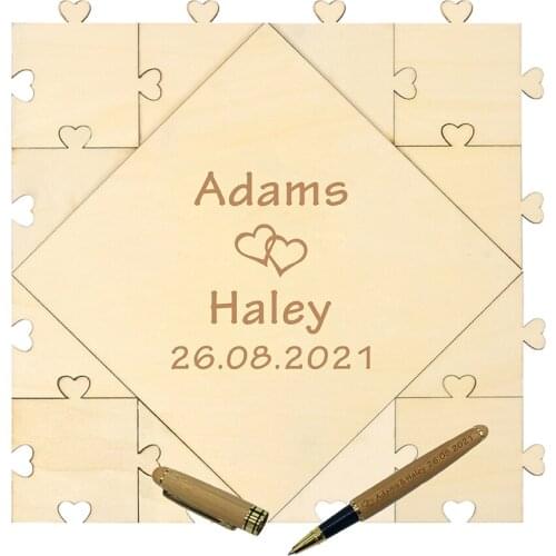 Personalized Engravced Wooden Puzzle Wedding Guest Book Wood Guestbook Bamboo Pen Gift Decoration Wedding fevor