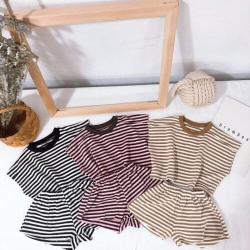 2019 Summer Llittle Children Striped Suit for Boys and Girls Short Sleeve Tops+short Pant Two Pieces Set Toddler Casual Clothing