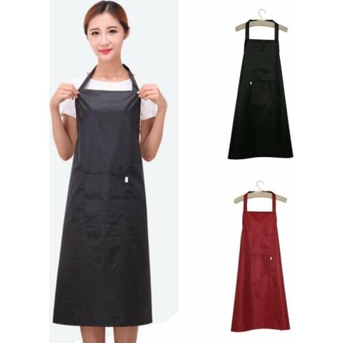 Long PVC Waterproof Pure Color Cooking Apron For Women Men Cafe Shop BBQ Hairdresser Aprons Sleeveless with Pocket