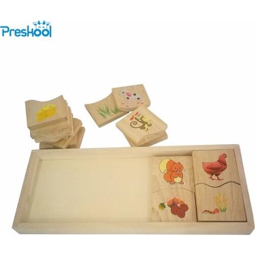 Animal Domino pairing wooden jigsaw childrens early education puzzle toy teaching aids food pairing toys