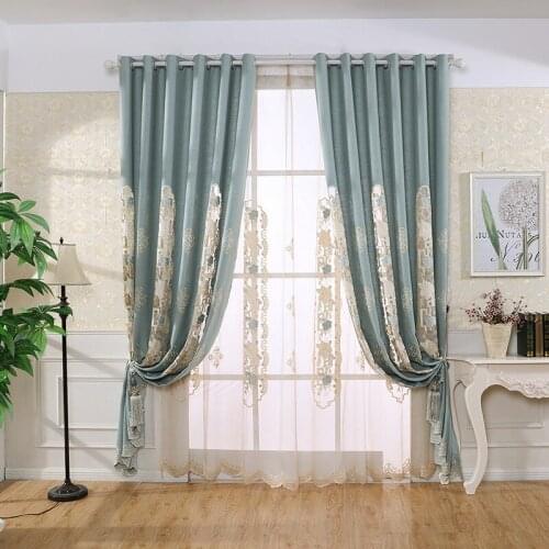 European Style Embroidered curtain fabric yarn finished product customized bedroom living room new Chinese shading floor curtain