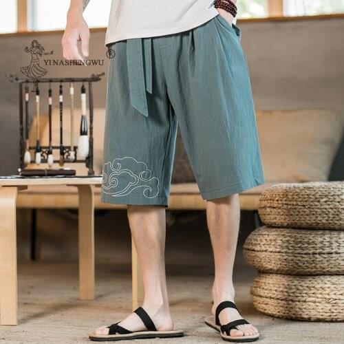 KImonos Printed Beach Pants Trousers Summer Japan Retro Shorts Menswear Loose Shorts Japanese Embroidered Male Harajuku Yukata