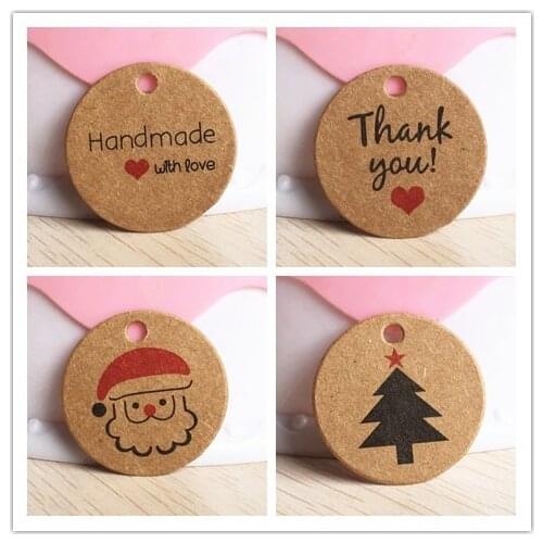 200 pcs round Thank you labels 3cm hand made with love Kraft paper tags for clothing handmade paper gift tag price lists