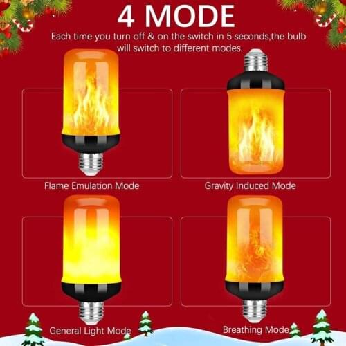 4 PCS E27 Emulation Flame Bulb Lamp 1400K LED 4 Modes Fire Effect Flickering Light Home Decor Xmas Decoration for Bar Restaurant