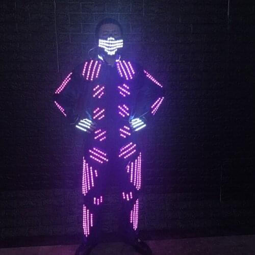 M19 RF remote control led light costumes colorful RGB robot suit man dj wears dress performance clothing led gloves mask party