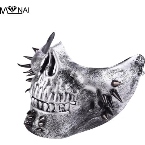 Halloween Skeleton Mask Plastic Metal Stud Skull Half Face Mask Cosplay Cool Mask Steam Punk Party Mask Carnaval