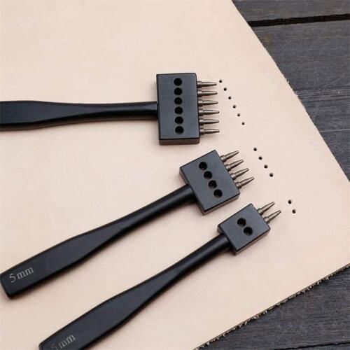 4mm/5mm/6mm Spacing Leather Round Hole Punch Set Stitching Punching Tool DIY Leathercraft Belt Hole Puncher Sewing 2/4/6 Prong
