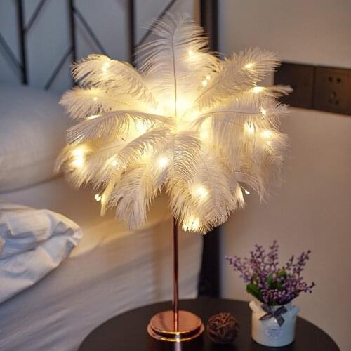 Feather table lamp LED remote control version dandelion table lamp night light bedroom bedside table decoration table lamp