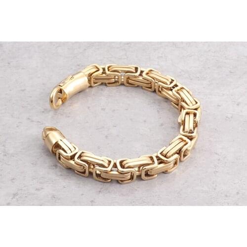Wholesale Dubai Gold Stainless Steel Chain Link Bracelets Men Fashion Male 22CM Gold Wrap Bracelets Biker Jewelry