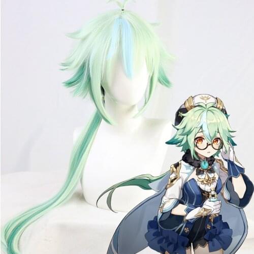 Sugar Cosplay Wigs From Game Genshin Long Mixed Color Synthetic Hair Cosplay Wigs Halloween Party Costume + Wig Cap