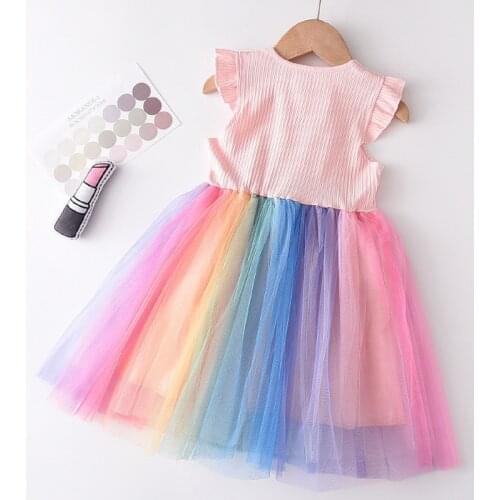 Menoea 2021 Girls Fashion Party Clothes 1-6Y Children Girls Summer Dress Ruffles Solid Color One Shoulder Bowknot Layered Dress