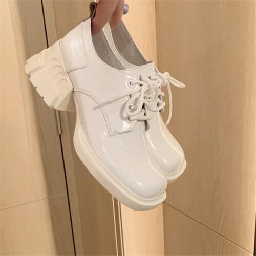 PXELENA INS Hot Cool Punk Rock Gothic Oxfords Women Split Leather Chunky Platform Shoes Lace Up 2021 Spring Autumn Comfort Lady
