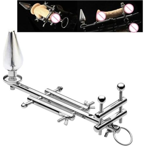 Stainless steel cock torture cbt bdsm penis scrotum bondage ball stretcher sex toys for men adjustable ballstretcher anal plug