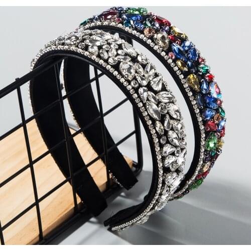 Promotional Luxury Bling Rhinestone Headband Crystal Flower Colorful Geometric Diamond Hairband Women Party Hair Accessories