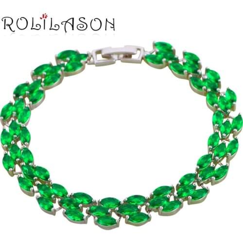 ROLILASON High Quality Wholesale Retail Green Silver Charm Bracelets for Women Gift Fashion Jewelry TBS1119