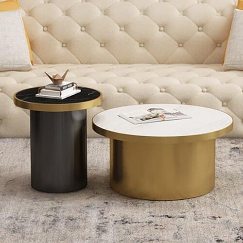 Light luxury marble coffee table simple fashion modern living room small apartment round stainless steel mini creative small