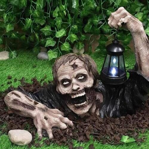 Zombie With Solar Led Lantern Resin Zombie Garden Statues Horror Movie Garden Gnomes Statue For Outdoor Garden Patio Yard Lawn