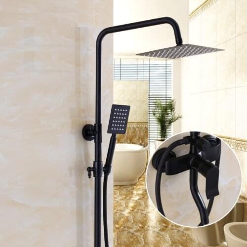 Vidric European-style black shower faucet supercharged bathroom copper American-style hotel wall-mounted shower set