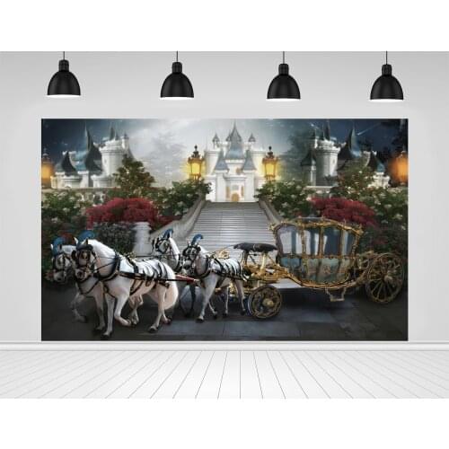 Scopiso Vintage White Carriage Fairytale Castle Background For Photography Family Photocall Photo Backdrop Photozone Photstudio