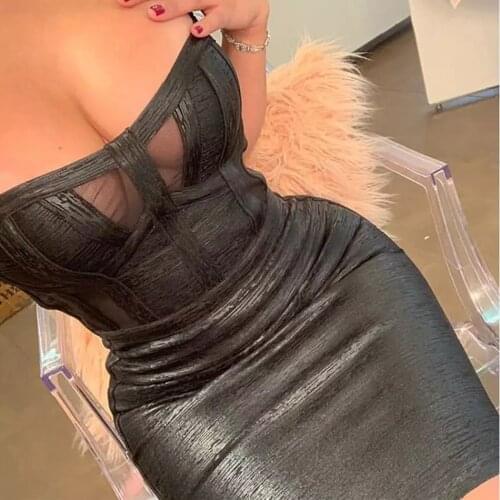 Top Quality Black Sleeveless Foiling Fashion Rayon Bandage Dress Evening Party Bodycon Dress