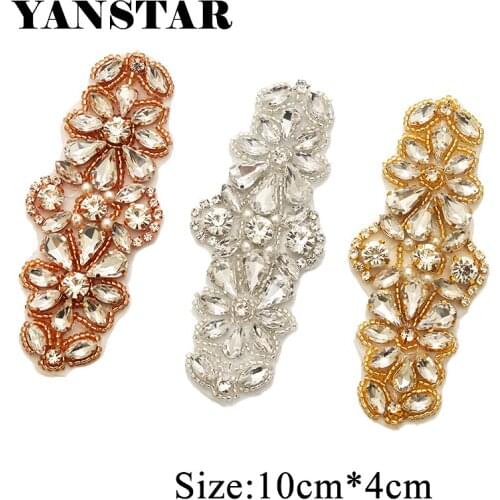 YANSTAR 30PCS Handmade Gold Clear Crystal Rhinestones Appliques For Wedding Bridal Dress Belt Rhinestones Accessories YS885