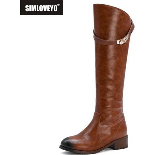 2021 New Brand Designer Lock Boots Women Retro Style Zipper Knee High Autumn Winter Shoes Ladies Big Size 48 Tall Combat S2370