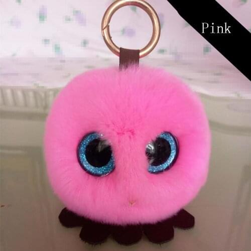 Cute chick Rabbit Fur Pom Pom Key Chain Ring Woman Real Rabbit Fur Owl Bag Charms Keychain Man Car Keyring Jewelry Girls Gift