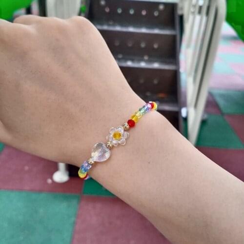 Summer Colored Crystal Love Heart Flower Beaded Bracelet for Women 2021 New Fashion Girls Sweet Jewelry Female Delicate Bangles