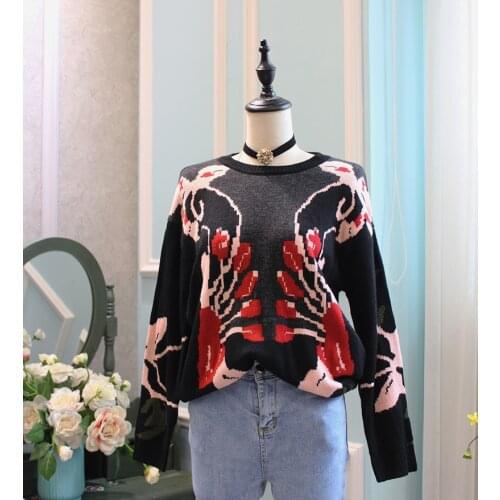 New Autumn Winter Runway Designer Women Oversize Sweater Pullover Vintage Flower Sweaters Femme Knitted Top Jumper NS64